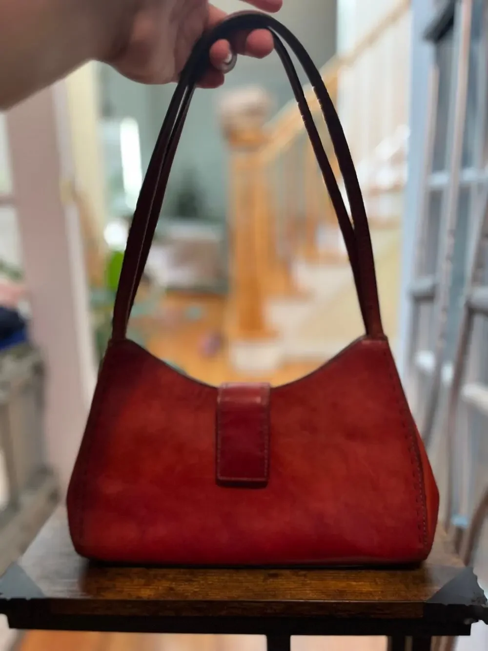 Y2K Fossil Leather Weathered Elongated Structured Shoulder Bag See Description